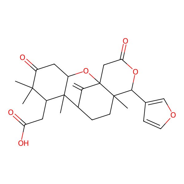 2D Structure of 2-[13-(Furan-3-yl)-6,6,8,12-tetramethyl-17-methylidene-5,15-dioxo-2,14-dioxatetracyclo[7.7.1.01,12.03,8]heptadecan-7-yl]acetic acid