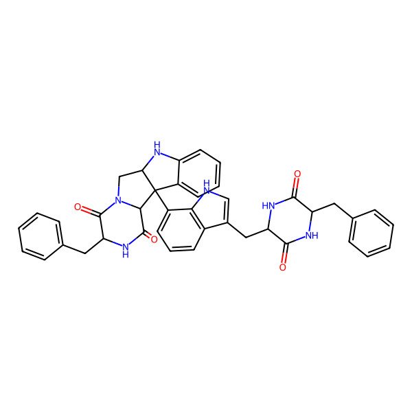 2D Structure of (1S,2S,5R,9S)-5-benzyl-1-[3-[[(2S,5R)-5-benzyl-3,6-dioxopiperazin-2-yl]methyl]-1H-indol-7-yl]-4,7,10-triazatetracyclo[7.7.0.02,7.011,16]hexadeca-11,13,15-triene-3,6-dione