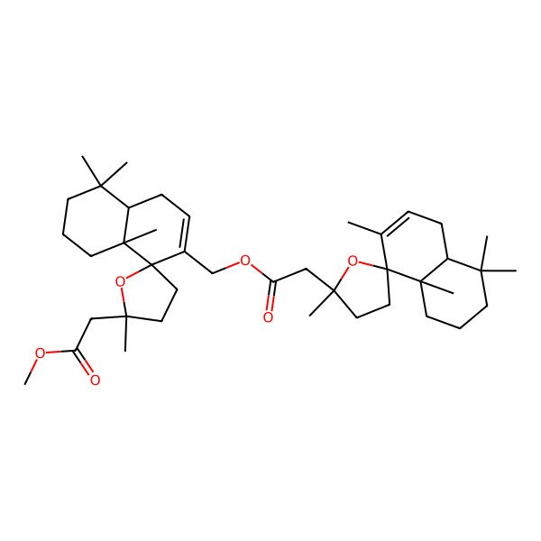 2D Structure of methyl 2-[(2'R,4aS,8S,8aS)-7-[[2-[(2'R,4aR,8S,8aR)-2',4,4,7,8a-pentamethylspiro[2,3,4a,5-tetrahydro-1H-naphthalene-8,5'-oxolane]-2'-yl]acetyl]oxymethyl]-2',4,4,8a-tetramethylspiro[2,3,4a,5-tetrahydro-1H-naphthalene-8,5'-oxolane]-2'-yl]acetate