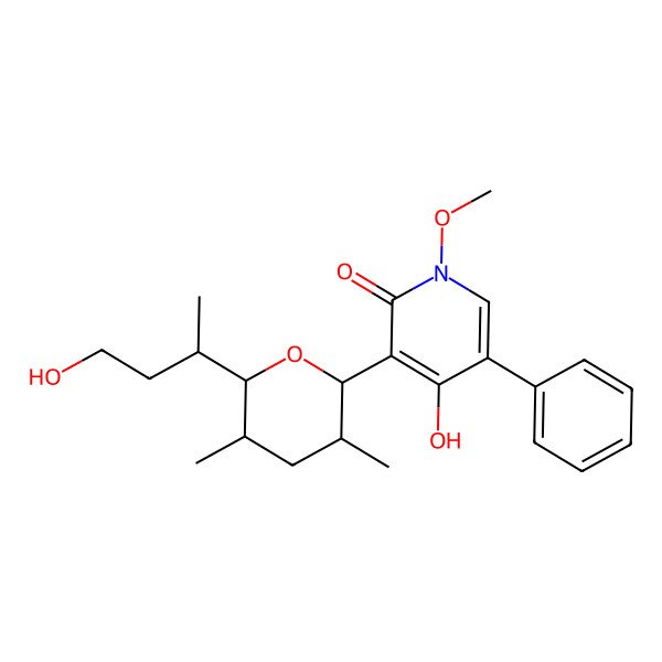 2D Structure of 4-hydroxy-3-[(2R,3R,5S,6S)-6-[(2R)-4-hydroxybutan-2-yl]-3,5-dimethyloxan-2-yl]-1-methoxy-5-phenylpyridin-2-one