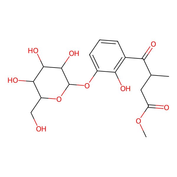 2D Structure of methyl (3S)-4-[2-hydroxy-3-[(2S,3R,4S,5S,6R)-3,4,5-trihydroxy-6-(hydroxymethyl)oxan-2-yl]oxyphenyl]-3-methyl-4-oxobutanoate