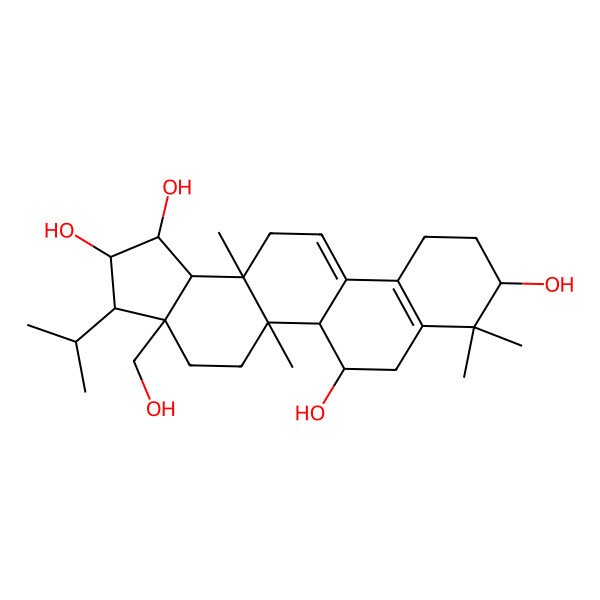 2D Structure of (1S,2S,3S,3aR,5aS,5bS,6S,9S,13aR,13bR)-3a-(hydroxymethyl)-5a,8,8,13a-tetramethyl-3-propan-2-yl-2,3,4,5,5b,6,7,9,10,11,13,13b-dodecahydro-1H-cyclopenta[a]chrysene-1,2,6,9-tetrol