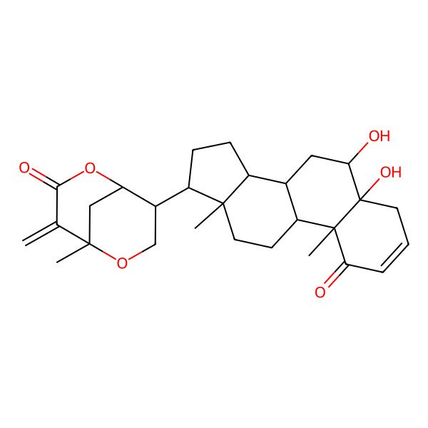 2D Structure of 8-(5,6-dihydroxy-10,13-dimethyl-1-oxo-6,7,8,9,11,12,14,15,16,17-decahydro-4H-cyclopenta[a]phenanthren-17-yl)-5-methyl-4-methylidene-2,6-dioxabicyclo[3.3.1]nonan-3-one