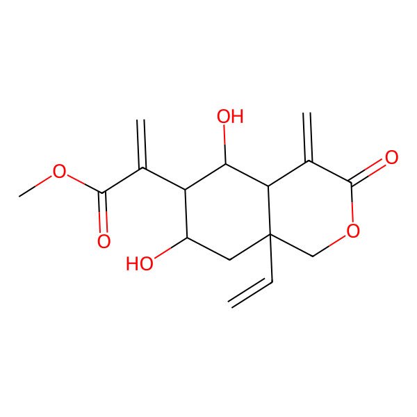 2D Structure of methyl 2-[(4aR,5R,6R,7S,8aS)-8a-ethenyl-5,7-dihydroxy-4-methylidene-3-oxo-1,4a,5,6,7,8-hexahydroisochromen-6-yl]prop-2-enoate