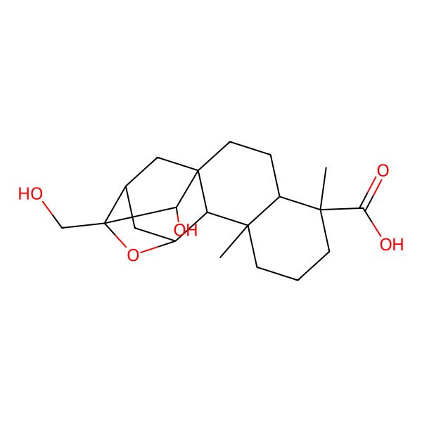 2D Structure of (1R,4S,5R,9R,10S,11S,13S,14S,16S)-16-hydroxy-13-(hydroxymethyl)-5,9-dimethyl-12-oxapentacyclo[11.2.1.111,14.01,10.04,9]heptadecane-5-carboxylic acid