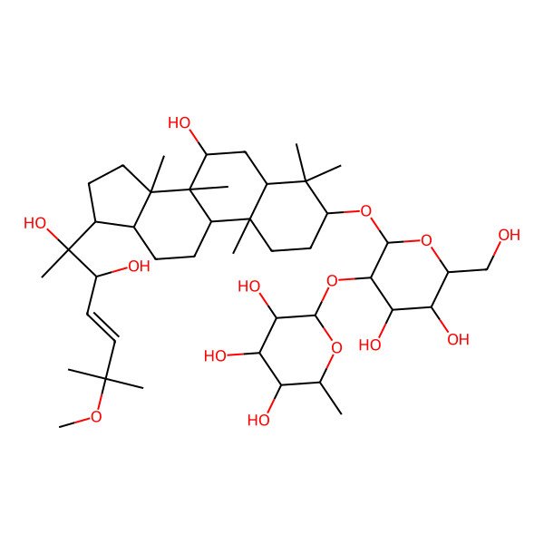 2D Structure of 2-[2-[[17-(2,3-dihydroxy-6-methoxy-6-methylhept-4-en-2-yl)-7-hydroxy-4,4,8,10,14-pentamethyl-2,3,5,6,7,9,11,12,13,15,16,17-dodecahydro-1H-cyclopenta[a]phenanthren-3-yl]oxy]-4,5-dihydroxy-6-(hydroxymethyl)oxan-3-yl]oxy-6-methyloxane-3,4,5-triol