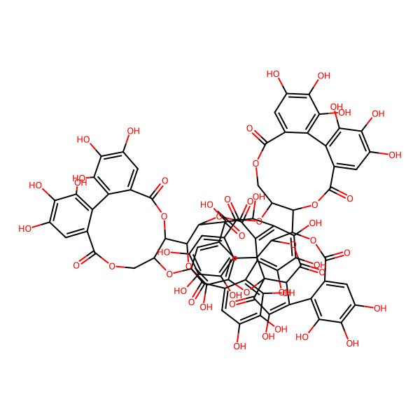 2D Structure of (1R,2S,10S,22R,25S)-6-[[(10R,11R)-10-[(14R,15R,19R)-2,3,4,7,8,9,19-heptahydroxy-12,17-dioxo-13,16-dioxatetracyclo[13.3.1.05,18.06,11]nonadeca-1,3,5(18),6,8,10-hexaen-14-yl]-3,4,5,17,18,19-hexahydroxy-8,14-dioxo-9,13-dioxatricyclo[13.4.0.02,7]nonadeca-1(19),2,4,6,15,17-hexaen-11-yl]oxy]-22-[(10R,11R)-3,4,5,17,18,19-hexahydroxy-8,14-dioxo-11-(3,4,5-trihydroxybenzoyl)oxy-9,13-dioxatricyclo[13.4.0.02,7]nonadeca-1(19),2,4,6,15,17-hexaen-10-yl]-7,12,15,16,17-pentahydroxy-11,20,24-trioxo-9,21,23-trioxahexacyclo[11.9.3.02,10.03,8.010,25.014,19]pentacosa-3(8),4,6,12,14,16,18-heptaene-4-carboxylic acid