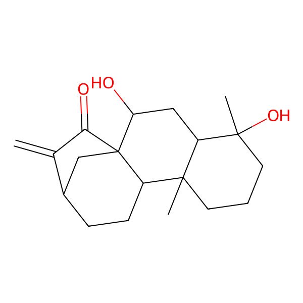 2D Structure of (1R,2R,4S,5S,9S,10S,13R)-2,5-dihydroxy-5,9-dimethyl-14-methylidenetetracyclo[11.2.1.01,10.04,9]hexadecan-15-one