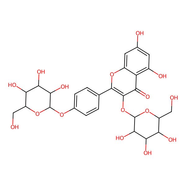 2D Structure of 5,7-dihydroxy-3-[(2S,3R,4S,5R,6S)-3,4,5-trihydroxy-6-(hydroxymethyl)oxan-2-yl]oxy-2-[4-[(2S,3R,4S,5S,6R)-3,4,5-trihydroxy-6-(hydroxymethyl)oxan-2-yl]oxyphenyl]chromen-4-one