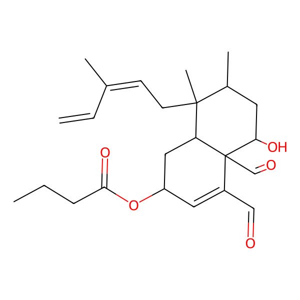2D Structure of [(2R,4aS,5S,7R,8R,8aS)-4,4a-diformyl-5-hydroxy-7,8-dimethyl-8-[(2Z)-3-methylpenta-2,4-dienyl]-1,2,5,6,7,8a-hexahydronaphthalen-2-yl] butanoate