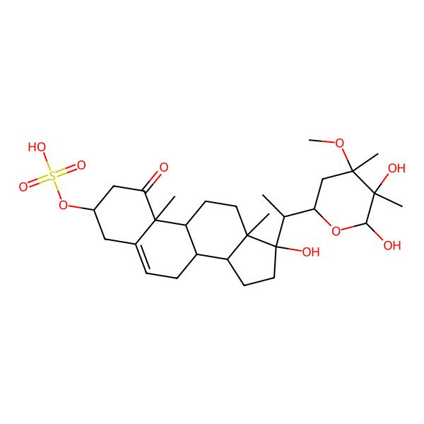 2D Structure of [(3R,8S,9S,10R,13S,14S,17S)-17-[(1R)-1-[(2R,4R,5S)-5,6-dihydroxy-4-methoxy-4,5-dimethyloxan-2-yl]ethyl]-17-hydroxy-10,13-dimethyl-1-oxo-3,4,7,8,9,11,12,14,15,16-decahydro-2H-cyclopenta[a]phenanthren-3-yl] hydrogen sulfate