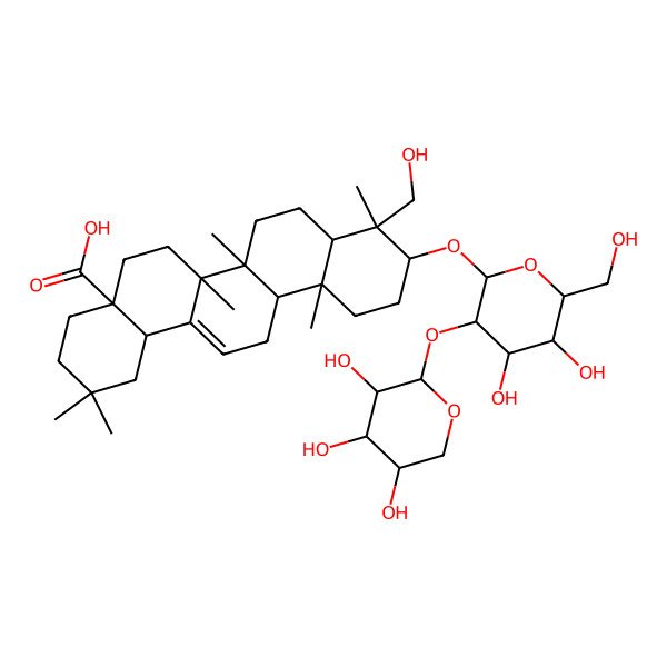 2D Structure of 10-[4,5-Dihydroxy-6-(hydroxymethyl)-3-(3,4,5-trihydroxyoxan-2-yl)oxyoxan-2-yl]oxy-9-(hydroxymethyl)-2,2,6a,6b,9,12a-hexamethyl-1,3,4,5,6,6a,7,8,8a,10,11,12,13,14b-tetradecahydropicene-4a-carboxylic acid
