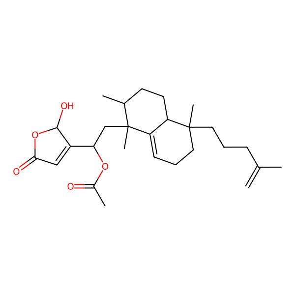 2D Structure of [(1R)-2-[(1R,2R,4As,5R)-1,2,5-trimethyl-5-(4-methylpent-4-enyl)-2,3,4,4a,6,7-hexahydronaphthalen-1-yl]-1-(2-hydroxy-5-oxo-2H-furan-3-yl)ethyl] acetate
