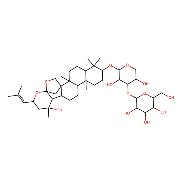 2D Structure of 2-[3,5-Dihydroxy-2-[[16-hydroxy-2,6,6,10,16-pentamethyl-18-(2-methylprop-1-enyl)-19,21-dioxahexacyclo[18.2.1.01,14.02,11.05,10.015,20]tricosan-7-yl]oxy]oxan-4-yl]oxy-6-(hydroxymethyl)oxane-3,4,5-triol