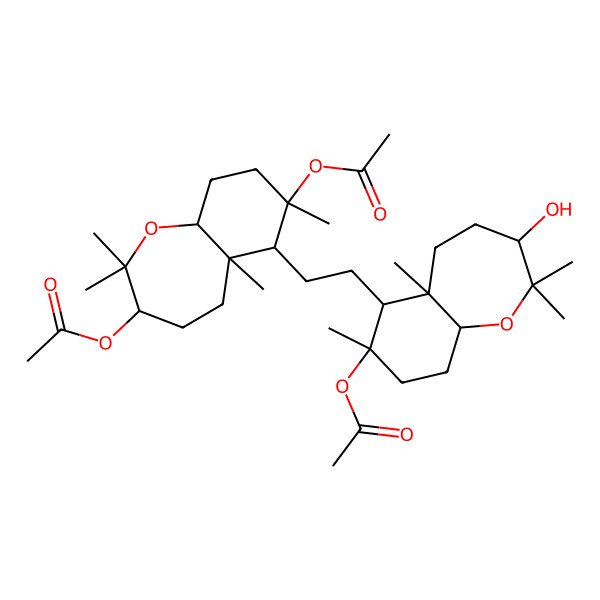 2D Structure of [7-acetyloxy-6-[2-(7-acetyloxy-3-hydroxy-2,2,5a,7-tetramethyl-4,5,6,8,9,9a-hexahydro-3H-benzo[b]oxepin-6-yl)ethyl]-2,2,5a,7-tetramethyl-4,5,6,8,9,9a-hexahydro-3H-benzo[b]oxepin-3-yl] acetate
