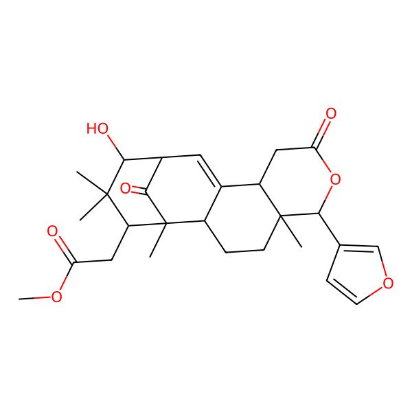 2D Structure of Methyl 2-[6-(furan-3-yl)-14-hydroxy-1,5,15,15-tetramethyl-8,17-dioxo-7-oxatetracyclo[11.3.1.02,11.05,10]heptadec-11-en-16-yl]acetate