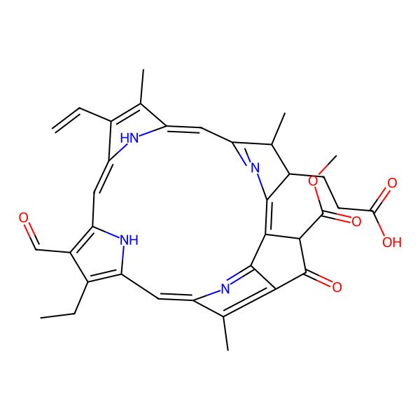 2D Structure of 3-[(3R,21S,22S)-16-ethenyl-11-ethyl-12-formyl-3-methoxycarbonyl-17,21,26-trimethyl-4-oxo-7,23,24,25-tetrazahexacyclo[18.2.1.15,8.110,13.115,18.02,6]hexacosa-1,5(26),6,8,10,12,14,16,18,20(23)-decaen-22-yl]propanoic acid