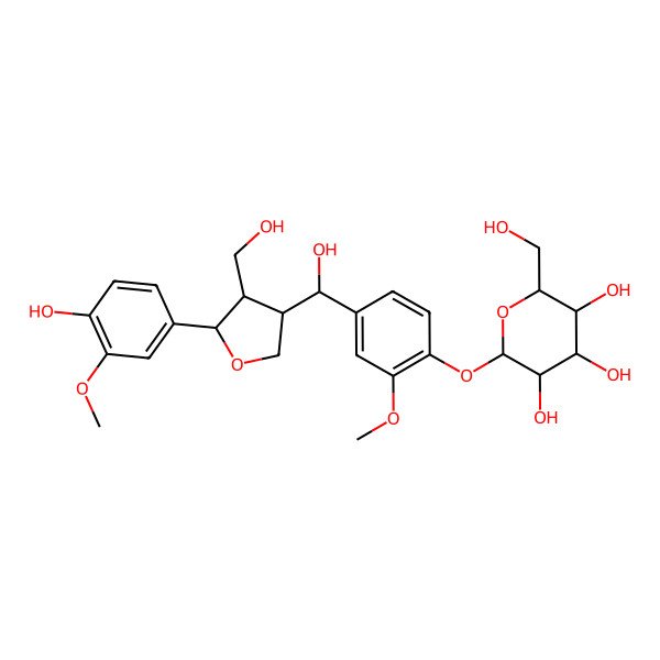 2D Structure of 2-[4-[Hydroxy-[5-(4-hydroxy-3-methoxyphenyl)-4-(hydroxymethyl)oxolan-3-yl]methyl]-2-methoxyphenoxy]-6-(hydroxymethyl)oxane-3,4,5-triol