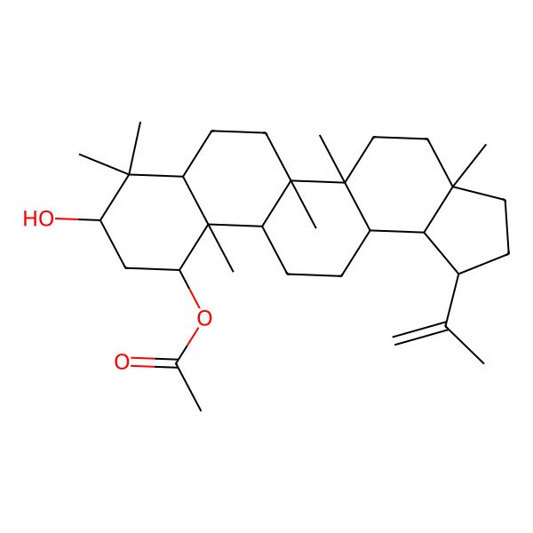 2D Structure of (9-Hydroxy-3a,5a,5b,8,8,11a-hexamethyl-1-prop-1-en-2-yl-1,2,3,4,5,6,7,7a,9,10,11,11b,12,13,13a,13b-hexadecahydrocyclopenta[a]chrysen-11-yl) acetate