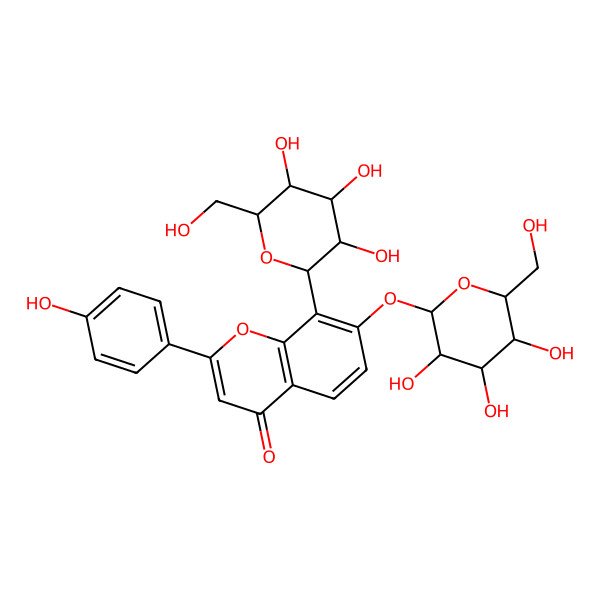 2D Structure of 2-(4-Hydroxyphenyl)-8-[3,4,5-trihydroxy-6-(hydroxymethyl)oxan-2-yl]-7-[3,4,5-trihydroxy-6-(hydroxymethyl)oxan-2-yl]oxychromen-4-one