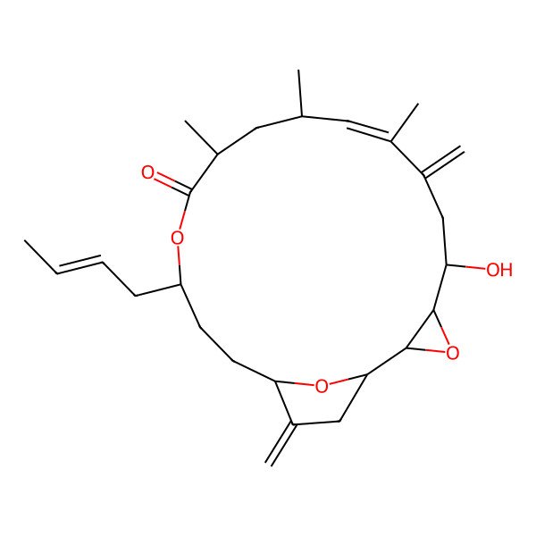2D Structure of (1R,2S,4S,5S,8E,10R,12R,15S,18R)-15-[(E)-but-2-enyl]-5-hydroxy-8,10,12-trimethyl-7,19-dimethylidene-3,14,21-trioxatricyclo[16.2.1.02,4]henicos-8-en-13-one