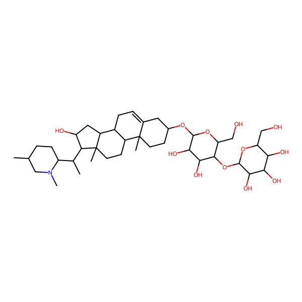 2D Structure of (2S,3R,4S,5S,6R)-2-[(2R,3S,4R,5R,6R)-6-[[(3S,8S,9S,10R,13S,14S,16S,17R)-17-[(1S)-1-[(2R,5S)-1,5-dimethylpiperidin-2-yl]ethyl]-16-hydroxy-10,13-dimethyl-2,3,4,7,8,9,11,12,14,15,16,17-dodecahydro-1H-cyclopenta[a]phenanthren-3-yl]oxy]-4,5-dihydroxy-2-(hydroxymethyl)oxan-3-yl]oxy-6-(hydroxymethyl)oxane-3,4,5-triol