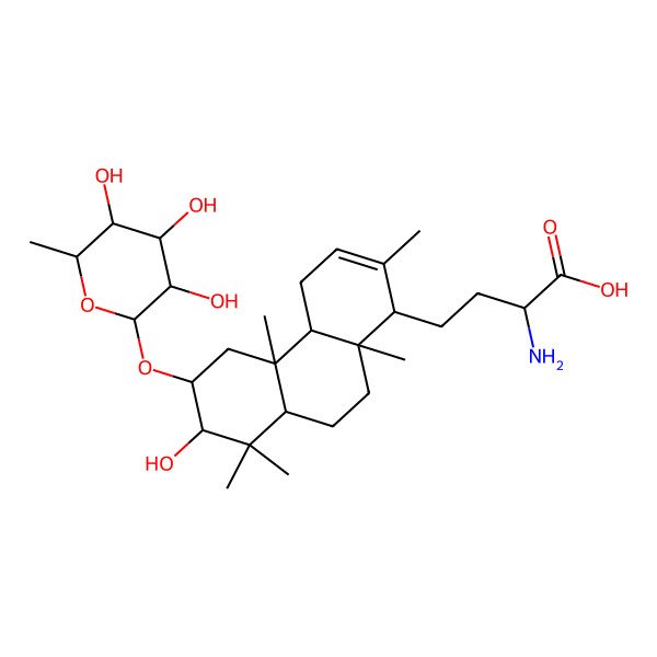 2D Structure of 2-amino-4-[7-hydroxy-2,4b,8,8,10a-pentamethyl-6-(3,4,5-trihydroxy-6-methyloxan-2-yl)oxy-4,4a,5,6,7,8a,9,10-octahydro-1H-phenanthren-1-yl]butanoic acid