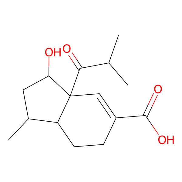 2D Structure of (1R,3S,3aR,7aS)-3-hydroxy-1-methyl-3a-(2-methylpropanoyl)-1,2,3,6,7,7a-hexahydroindene-5-carboxylic acid
