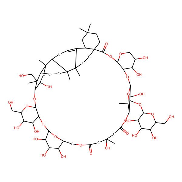 2D Structure of (1S,4S,7S,8S,9S,11S,13S,14S,23R,24R,25S,26R,27S,29S,30S,31S,32R,34R,36R,37S,39R,40R,43R,44R,48S,55S,56R,58S,59R)-7,8,18,24,25,26,30,31,37,59-decahydroxy-32,56-bis(hydroxymethyl)-13,18,39,43,50,50,55,56-octamethyl-58-[(2S,3R,4S,5S,6R)-3,4,5-trihydroxy-6-(hydroxymethyl)oxan-2-yl]oxy-3,5,10,12,15,21,28,33,35,57-decaoxadecacyclo[41.9.3.211,14.123,27.136,40.01,48.04,9.029,34.039,44.047,55]nonapentacont-46-ene-2,16,20-trione