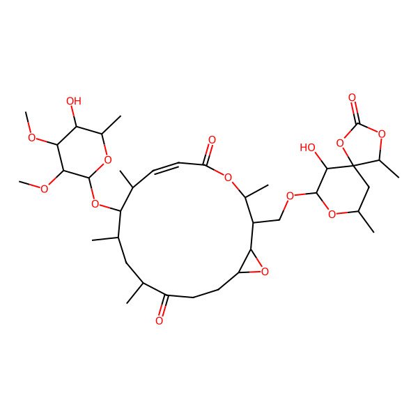 2D Structure of (1R,2S,3S,6E,8S,9S,10S,12S,16S)-9-[(2R,3S,4R,5R,6S)-5-hydroxy-3,4-dimethoxy-6-methyloxan-2-yl]oxy-2-[[(4S,5R,6S,7R,9S)-6-hydroxy-4,9-dimethyl-2-oxo-1,3,8-trioxaspiro[4.5]decan-7-yl]oxymethyl]-3,8,10,12-tetramethyl-4,17-dioxabicyclo[14.1.0]heptadec-6-ene-5,13-dione
