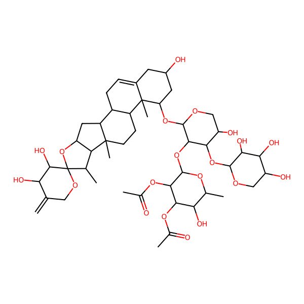 2D Structure of [(2S,3R,4R,5S,6S)-3-acetyloxy-5-hydroxy-2-[(2S,3R,4S,5S)-5-hydroxy-4-[(2S,3R,4S,5R)-3,4,5-trihydroxyoxan-2-yl]oxy-2-[(1S,2S,3'S,4S,4'S,6S,7S,8R,9S,12S,13R,14R,16R)-3',4',16-trihydroxy-7,9,13-trimethyl-5'-methylidenespiro[5-oxapentacyclo[10.8.0.02,9.04,8.013,18]icos-18-ene-6,2'-oxane]-14-yl]oxyoxan-3-yl]oxy-6-methyloxan-4-yl] acetate