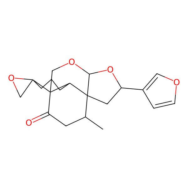 2D Structure of (1S,4S,6S,8R,9R,13R,16R)-6-(furan-3-yl)-16-methylspiro[3,5-dioxatetracyclo[6.5.3.01,9.04,8]hexadecane-13,2'-oxirane]-14-one