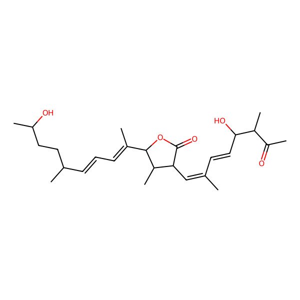 2D Structure of (3S,4S,5S)-3-[(1E,3E,5S,6R)-5-hydroxy-2,6-dimethyl-7-oxoocta-1,3-dienyl]-5-[(2E,4E,6R,9S)-9-hydroxy-6-methyldeca-2,4-dien-2-yl]-4-methyloxolan-2-one