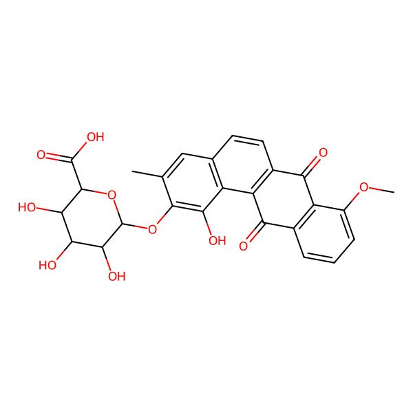 2D Structure of 3,4,5-Trihydroxy-6-(1-hydroxy-8-methoxy-3-methyl-7,12-dioxobenzo[a]anthracen-2-yl)oxyoxane-2-carboxylic acid