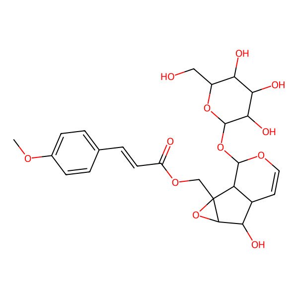 2D Structure of [5-Hydroxy-10-[3,4,5-trihydroxy-6-(hydroxymethyl)oxan-2-yl]oxy-3,9-dioxatricyclo[4.4.0.02,4]dec-7-en-2-yl]methyl 3-(4-methoxyphenyl)prop-2-enoate