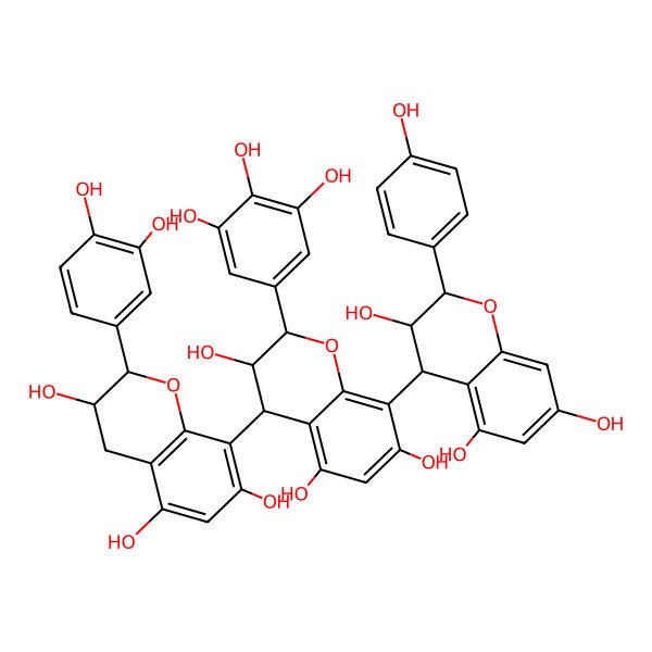 2D Structure of (2R,3R,4S)-4-[(2R,3S)-2-(3,4-dihydroxyphenyl)-3,5,7-trihydroxy-3,4-dihydro-2H-chromen-8-yl]-8-[(2R,3R,4R)-3,5,7-trihydroxy-2-(4-hydroxyphenyl)-3,4-dihydro-2H-chromen-4-yl]-2-(3,4,5-trihydroxyphenyl)-3,4-dihydro-2H-chromene-3,5,7-triol