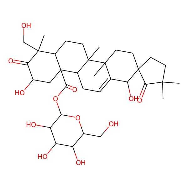 2D Structure of [(2S,3R,4S,5S,6R)-3,4,5-trihydroxy-6-(hydroxymethyl)oxan-2-yl] (1R,3R,4aS,4bS,7R,8S,10aS,10bR,12aS)-3,7-dihydroxy-1-(hydroxymethyl)-1,1',1',10a,10b-pentamethyl-2,2'-dioxospiro[3,4,4b,5,7,9,10,11,12,12a-decahydrochrysene-8,3'-cyclopentane]-4a-carboxylate