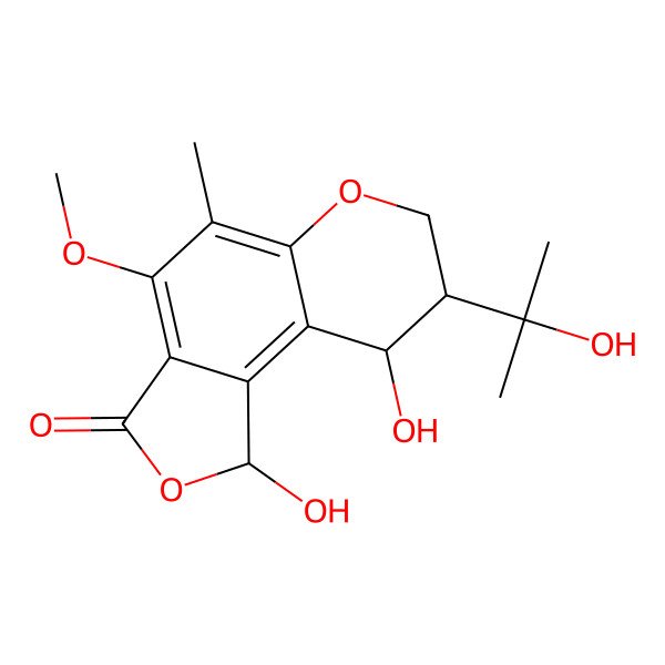 2D Structure of (1S,8S,9R)-1,9-dihydroxy-8-(2-hydroxypropan-2-yl)-4-methoxy-5-methyl-1,7,8,9-tetrahydrofuro[3,4-f]chromen-3-one