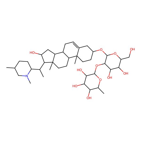 2D Structure of (2S,3R,4R,5R,6S)-2-[(2R,3R,4S,5S,6R)-2-[[(3S,8S,9S,10R,13S,14S,16S,17R)-17-[(1S)-1-[(2S,5S)-1,5-dimethylpiperidin-2-yl]ethyl]-16-hydroxy-10,13-dimethyl-2,3,4,7,8,9,11,12,14,15,16,17-dodecahydro-1H-cyclopenta[a]phenanthren-3-yl]oxy]-4,5-dihydroxy-6-(hydroxymethyl)oxan-3-yl]oxy-6-methyloxane-3,4,5-triol