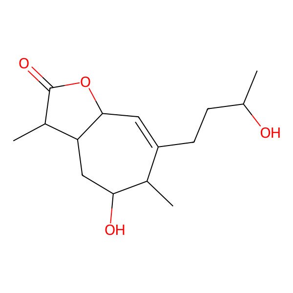2D Structure of (3S,3aS,5R,6R,8aR)-5-hydroxy-7-[(3S)-3-hydroxybutyl]-3,6-dimethyl-3,3a,4,5,6,8a-hexahydrocyclohepta[b]furan-2-one