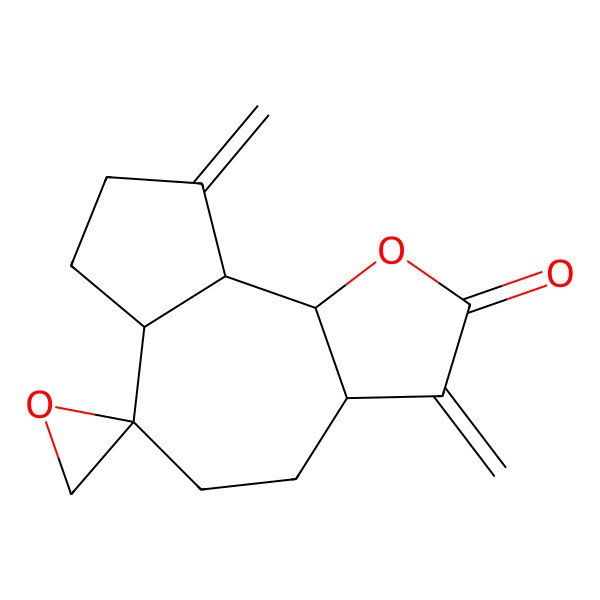 2D Structure of (3aS,6aR,9aR,9bS)-3,9-dimethylidenespiro[3a,4,5,6a,7,8,9a,9b-octahydroazuleno[4,5-b]furan-6,2'-oxirane]-2-one