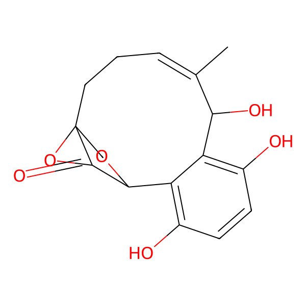 2D Structure of (1S,4E,6S,13R,14S)-6,8,11-trihydroxy-5-methyl-15,17-dioxatetracyclo[11.2.2.01,14.07,12]heptadeca-4,7,9,11-tetraen-16-one
