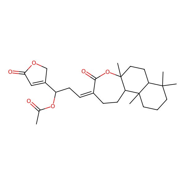 2D Structure of [(1S,3Z)-3-[(5aR,7aS,11aS,11bR)-5a,8,8,11a-tetramethyl-4-oxo-2,6,7,7a,9,10,11,11b-octahydro-1H-naphtho[2,1-b]oxepin-3-ylidene]-1-(5-oxo-2H-furan-3-yl)propyl] acetate