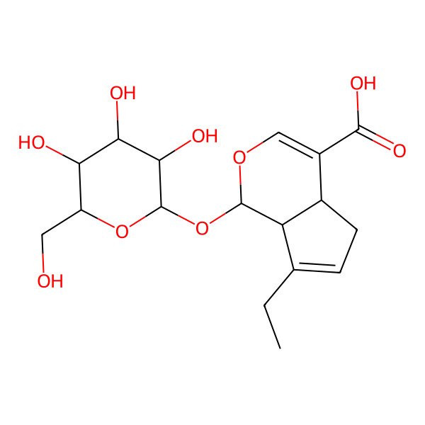 2D Structure of (1S,4aS,7aS)-7-ethyl-1-[(2S,3R,4S,5S,6R)-3,4,5-trihydroxy-6-(hydroxymethyl)oxan-2-yl]oxy-1,4a,5,7a-tetrahydrocyclopenta[c]pyran-4-carboxylic acid