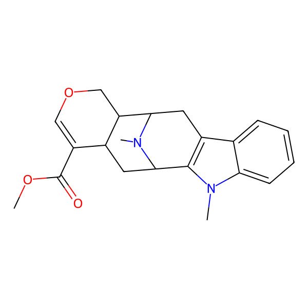 2D Structure of Methyl 3,20-dimethyl-15-oxa-3,20-diazapentacyclo[10.7.1.02,10.04,9.013,18]icosa-2(10),4,6,8,16-pentaene-17-carboxylate