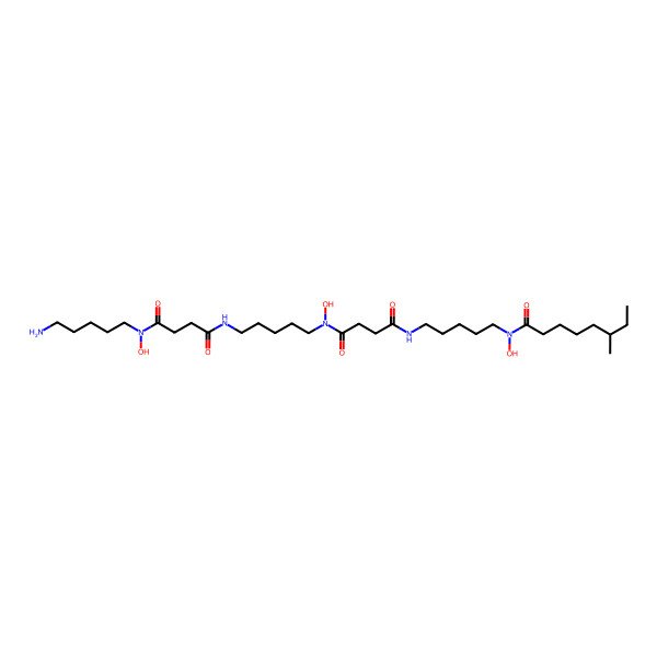 2D Structure of N'-(5-aminopentyl)-N'-hydroxy-N-[5-[hydroxy-[4-[5-[hydroxy-[(6S)-6-methyloctanoyl]amino]pentylamino]-4-oxobutanoyl]amino]pentyl]butanediamide