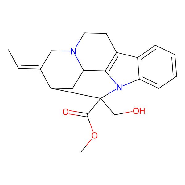 2D Structure of methyl (13E,14S,16S,18S)-13-ethylidene-18-(hydroxymethyl)-1,11-diazapentacyclo[12.3.1.02,7.08,17.011,16]octadeca-2,4,6,8(17)-tetraene-18-carboxylate