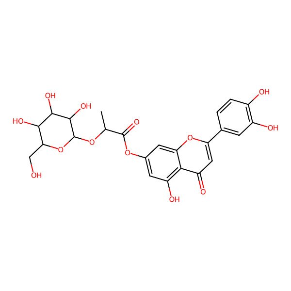 2D Structure of [2-(3,4-dihydroxyphenyl)-5-hydroxy-4-oxochromen-7-yl] 2-[(2R,3S,4R,5R)-3,4,5-trihydroxy-6-(hydroxymethyl)oxan-2-yl]oxypropanoate