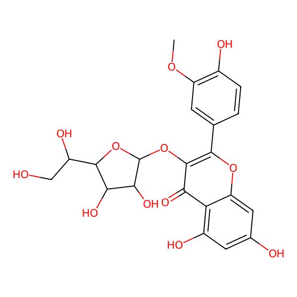 2D Structure of 3-[(2S,3R,4R,5R)-5-[(1S)-1,2-dihydroxyethyl]-3,4-dihydroxyoxolan-2-yl]oxy-5,7-dihydroxy-2-(4-hydroxy-3-methoxyphenyl)chromen-4-one