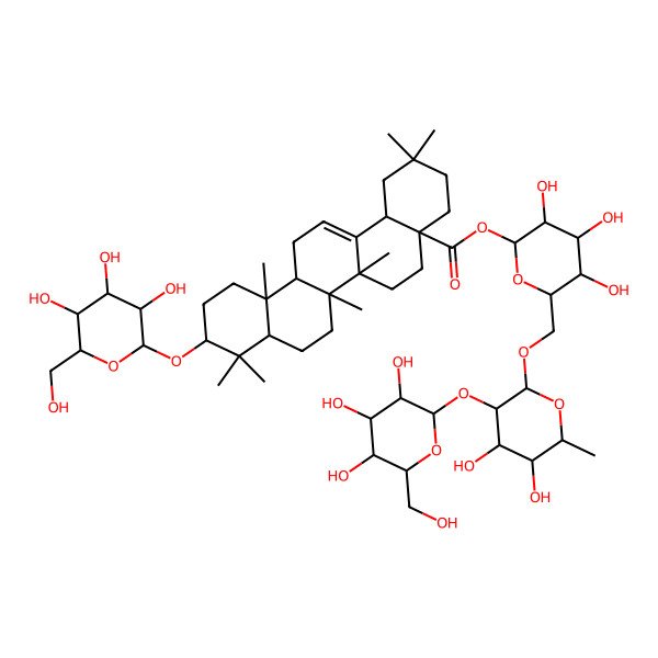 2D Structure of [6-[[4,5-Dihydroxy-6-methyl-3-[3,4,5-trihydroxy-6-(hydroxymethyl)oxan-2-yl]oxyoxan-2-yl]oxymethyl]-3,4,5-trihydroxyoxan-2-yl] 2,2,6a,6b,9,9,12a-heptamethyl-10-[3,4,5-trihydroxy-6-(hydroxymethyl)oxan-2-yl]oxy-1,3,4,5,6,6a,7,8,8a,10,11,12,13,14b-tetradecahydropicene-4a-carboxylate